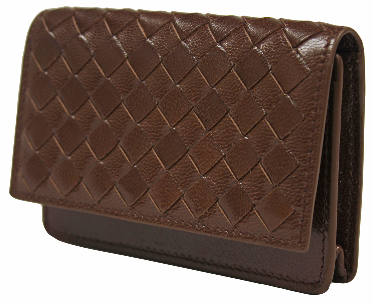 Bottega Veneta Brown Leather Woven Card Case