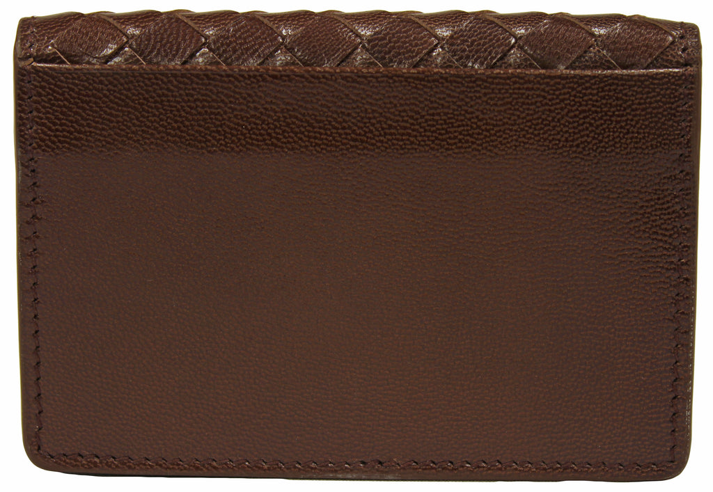 Bottega Veneta Brown Leather Woven Card Case