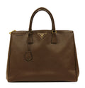 Prada Brown Leather Saffiano Lux Double-Zip Large Tote Bag