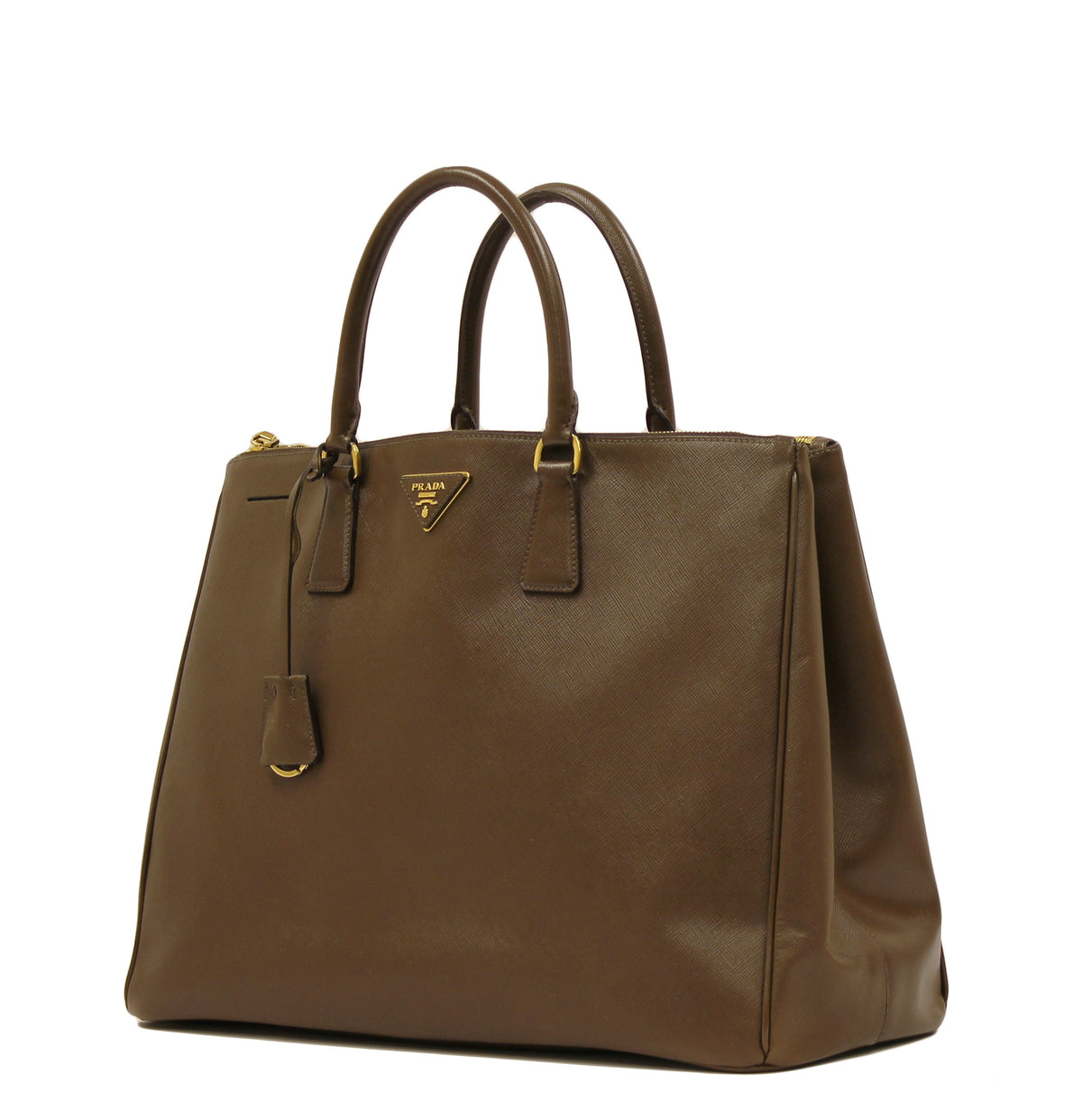 Prada Brown Leather Saffiano Lux Double-Zip Large Tote Bag