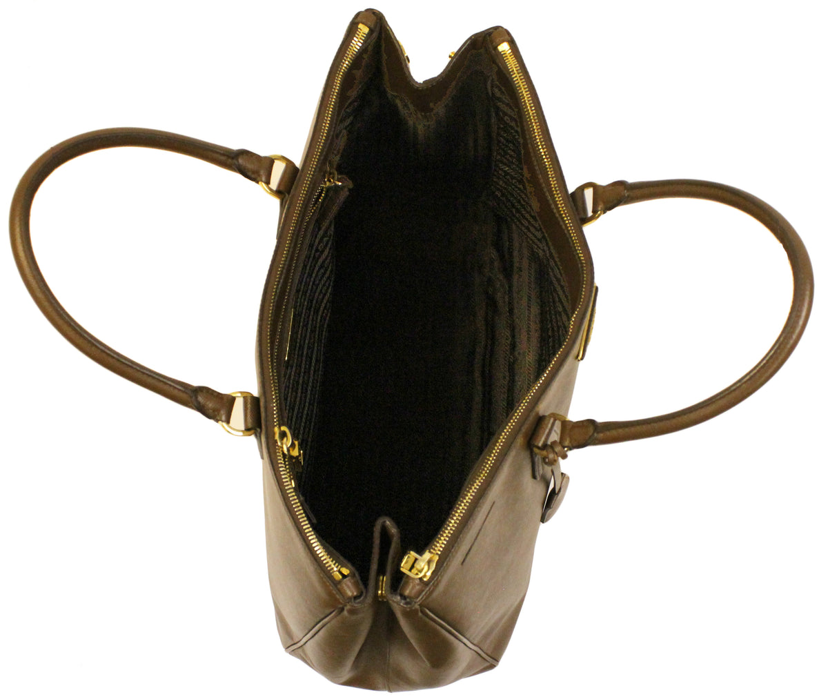 Prada Brown Leather Saffiano Lux Double-Zip Large Tote Bag