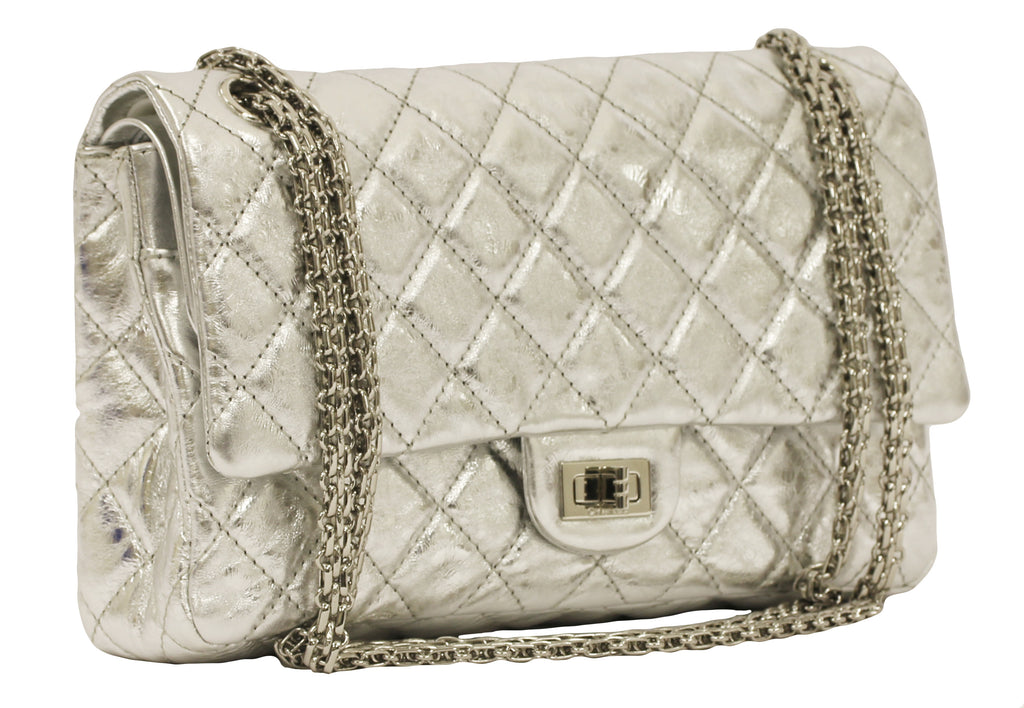 Chanel 2.55 Silver Metallic Reissue 277 Striped Leather Db. flap Bag