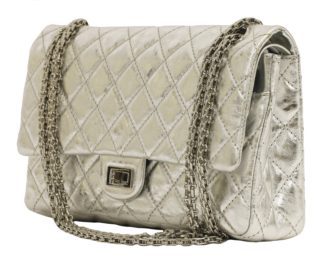 Chanel 2.55 Silver Metallic Reissue 277 Striped Leather Db. flap Bag