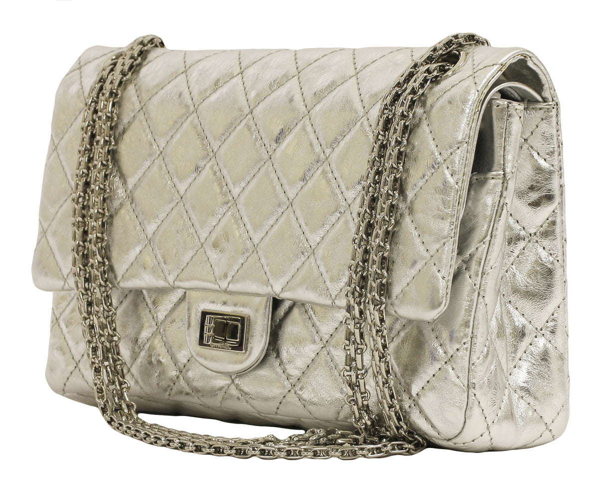 Chanel 2.55 Silver Metallic Reissue 277 Striped Leather Db. flap Bag