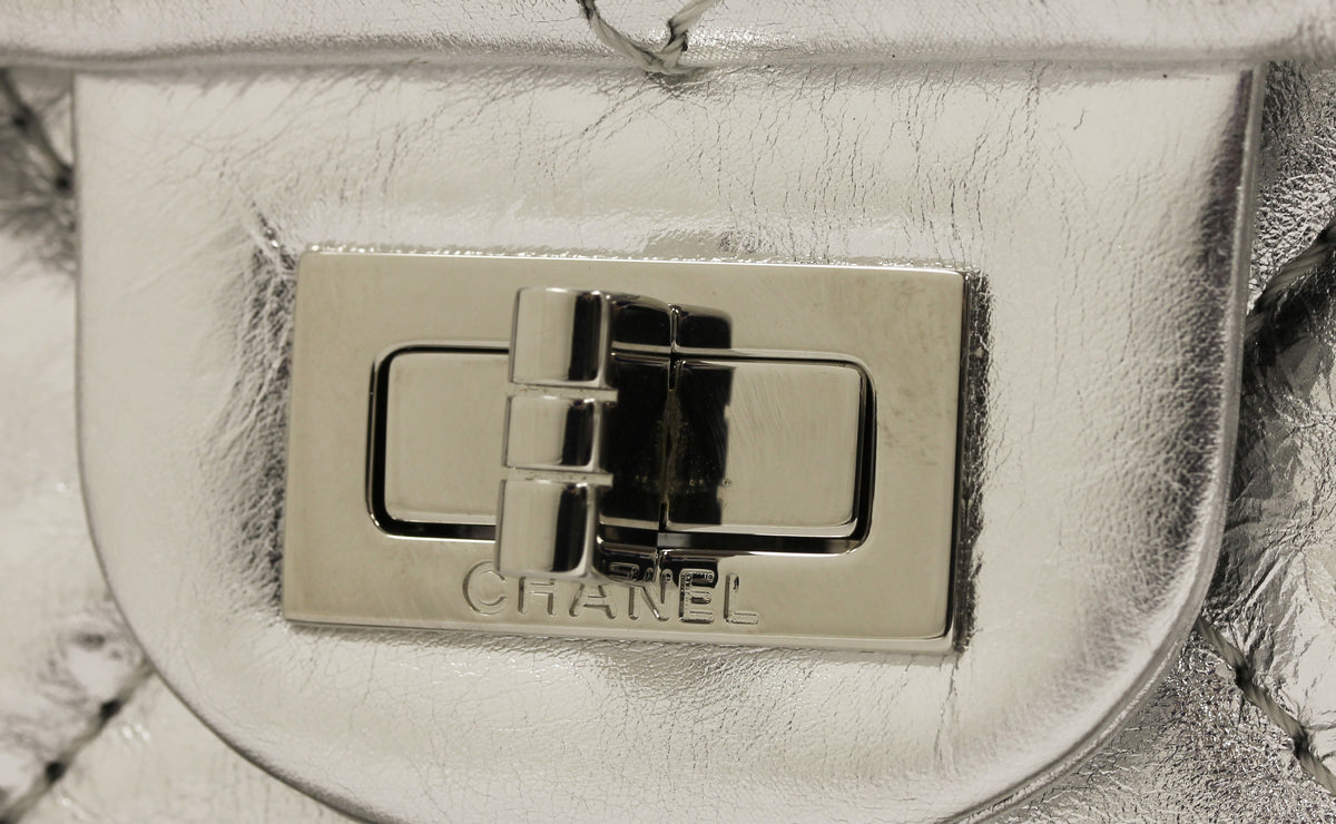 Chanel 2.55 Silver Metallic Reissue 277 Striped Leather Db. flap Bag