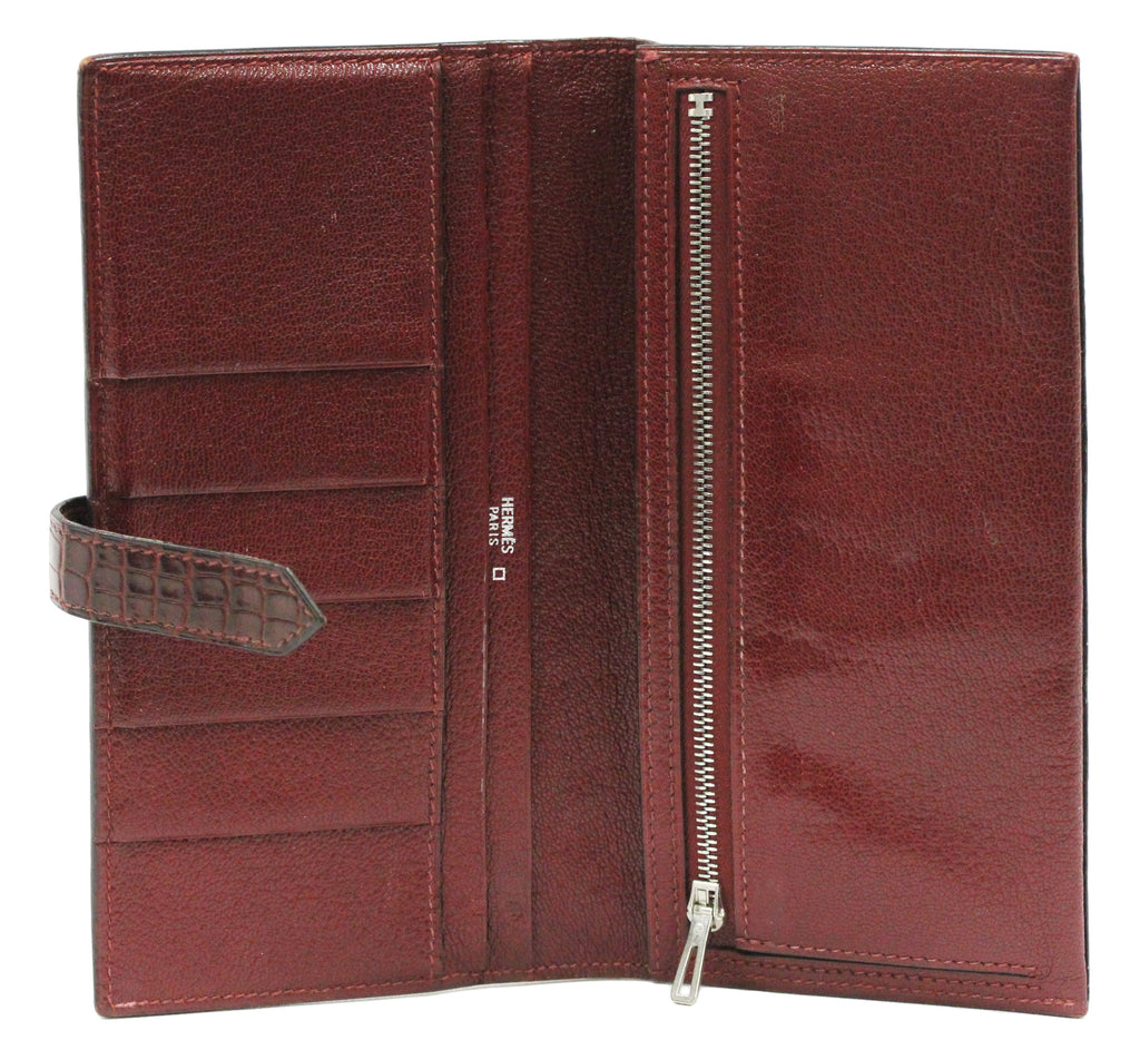 Hermes Matte Rouge H Alligator Bearn Bi-fold Wallet with Palladium Hardware