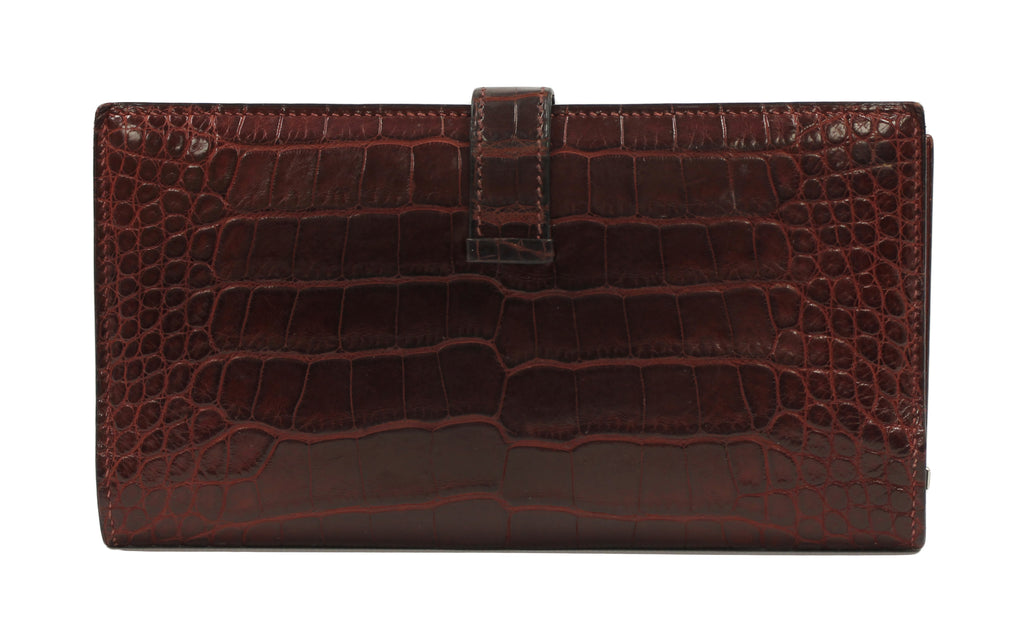 Hermes Matte Rouge H Alligator Bearn Bi-fold Wallet with Palladium Hardware