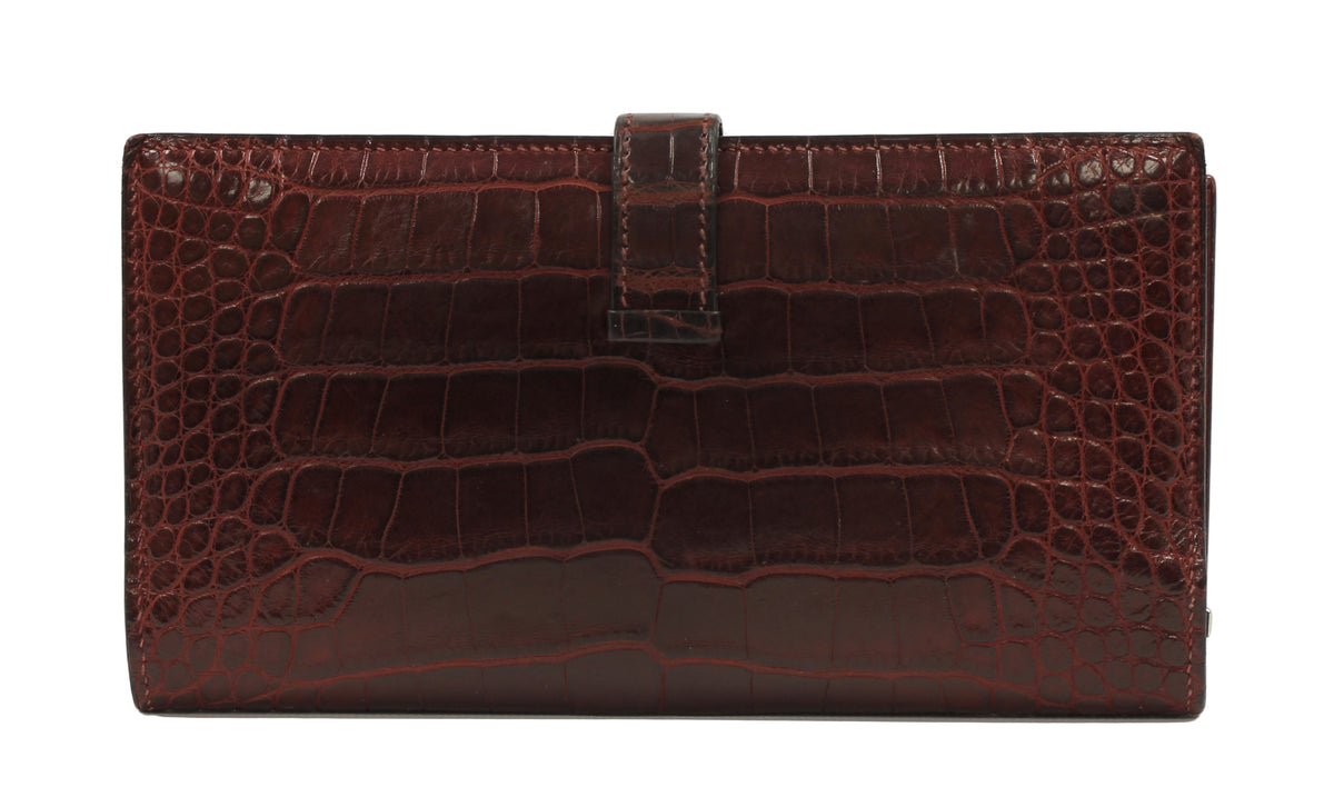 Hermes Matte Rouge H Alligator Bearn Bi-fold Wallet with Palladium Hardware