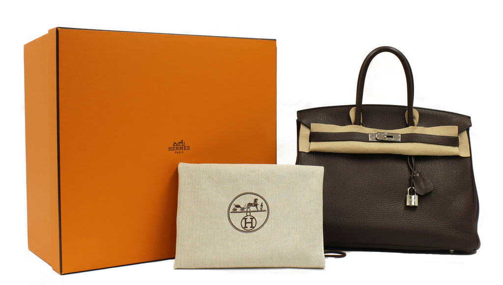 Hermès 35cm Chocolate Birkin Clemence Leather Bag PHW