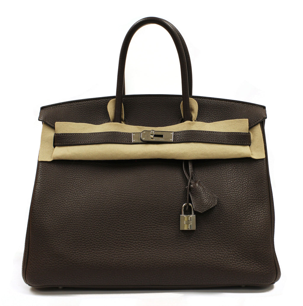 Hermès 35cm Chocolate Birkin Clemence Leather Bag PHW