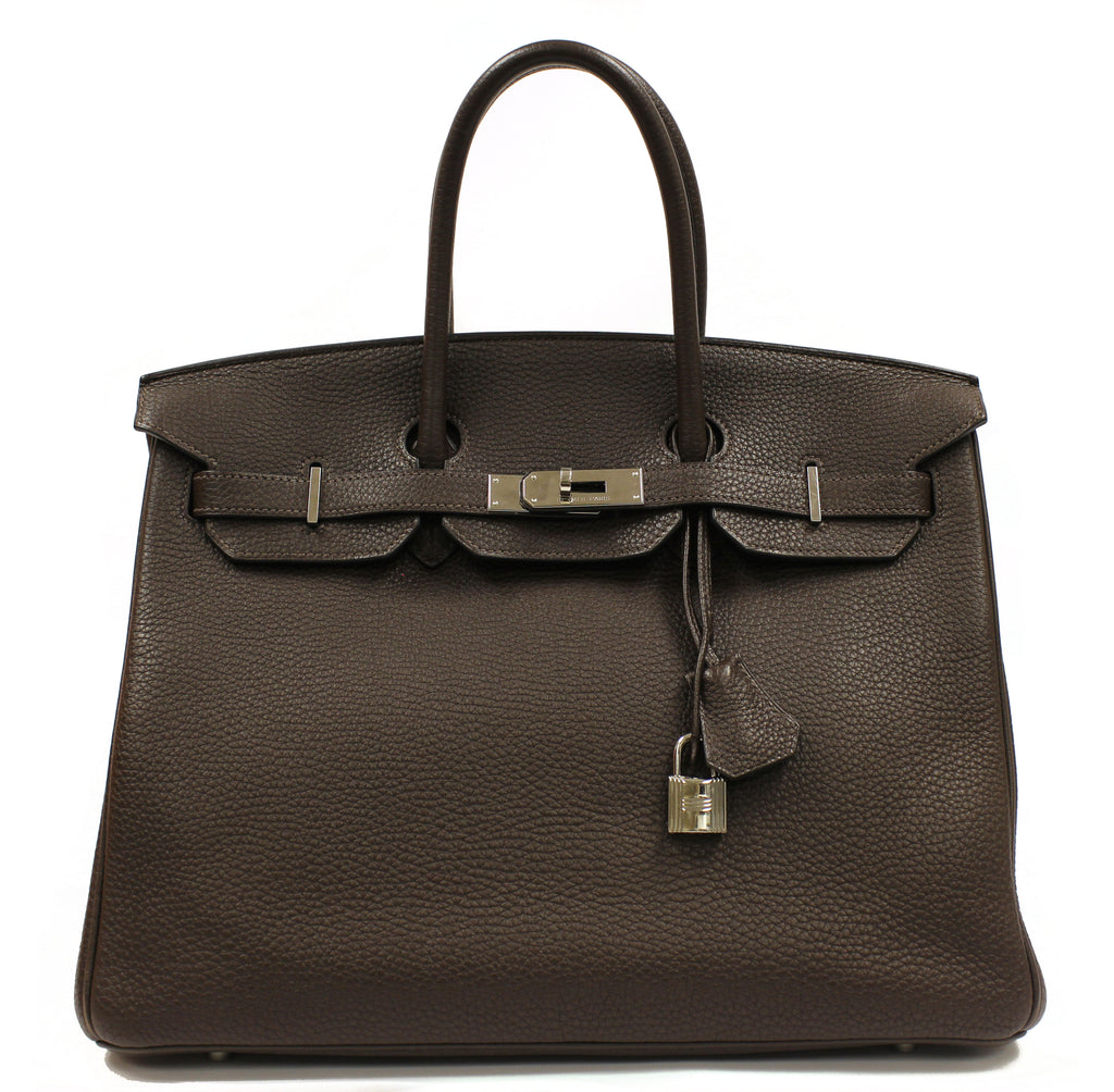 Hermès 35cm Chocolate Birkin Clemence Leather Bag PHW