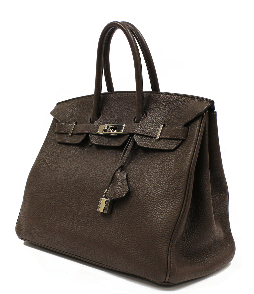Hermès 35cm Chocolate Birkin Clemence Leather Bag PHW
