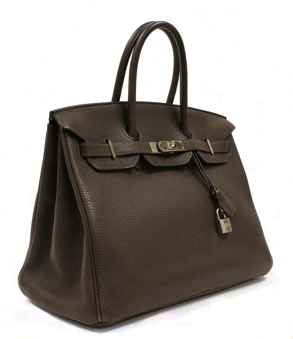 Hermès 35cm Chocolate Birkin Clemence Leather Bag PHW
