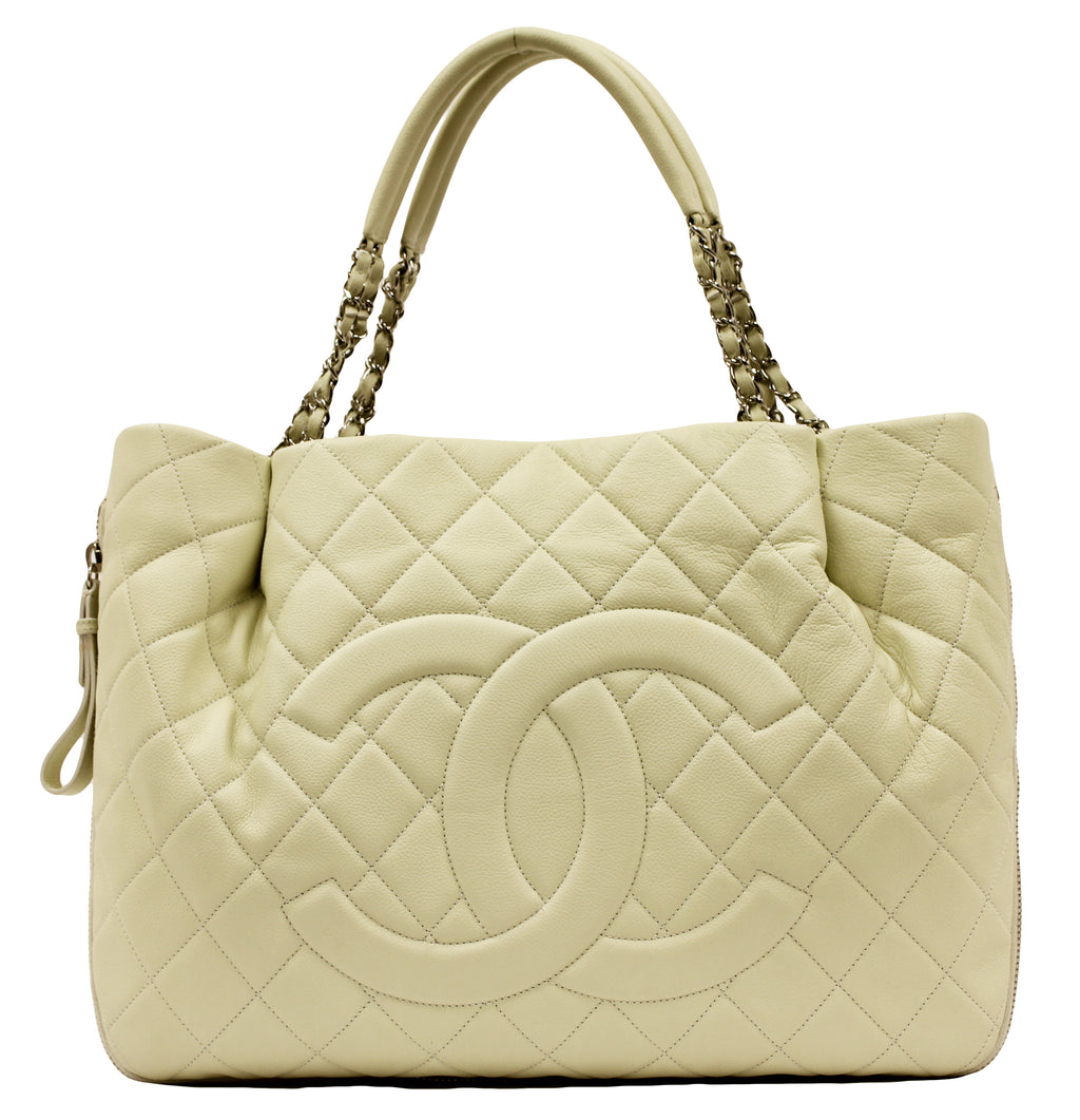 Chanel Jumbo Creme Quilted Caviar Tote