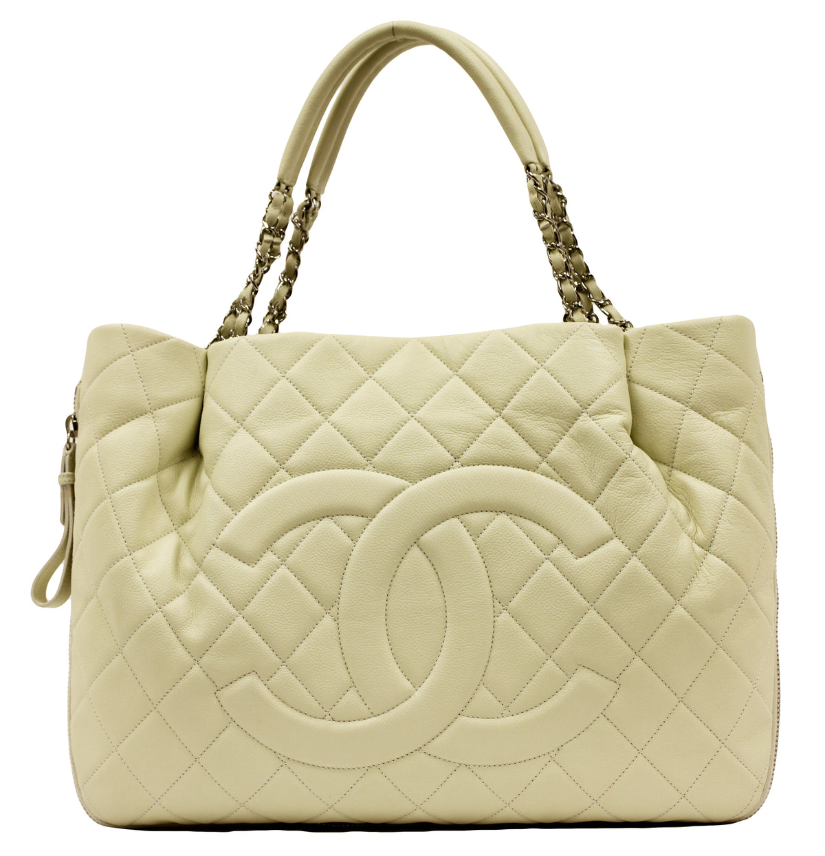 Chanel Jumbo Creme Quilted Caviar Tote