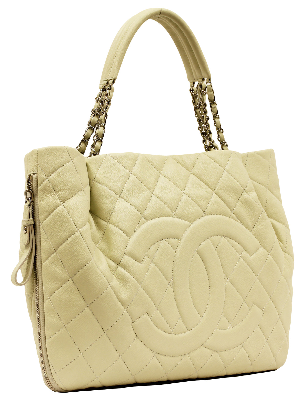 Chanel Jumbo Creme Quilted Caviar Tote