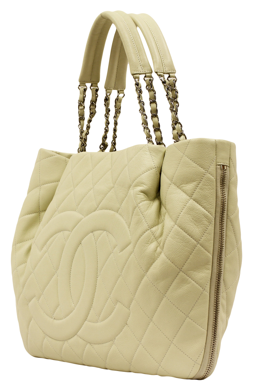 Chanel Jumbo Creme Quilted Caviar Tote