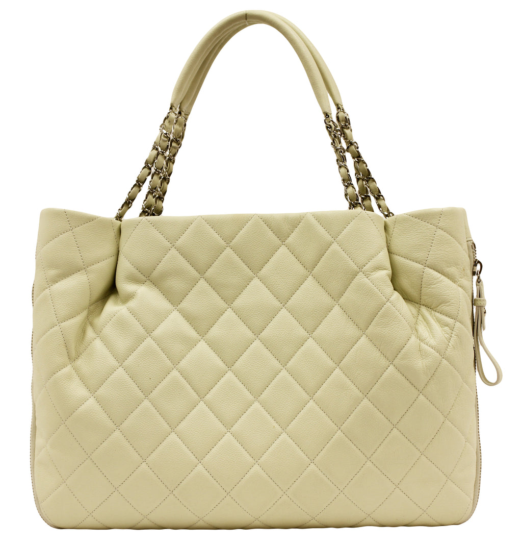 Chanel Jumbo Creme Quilted Caviar Tote