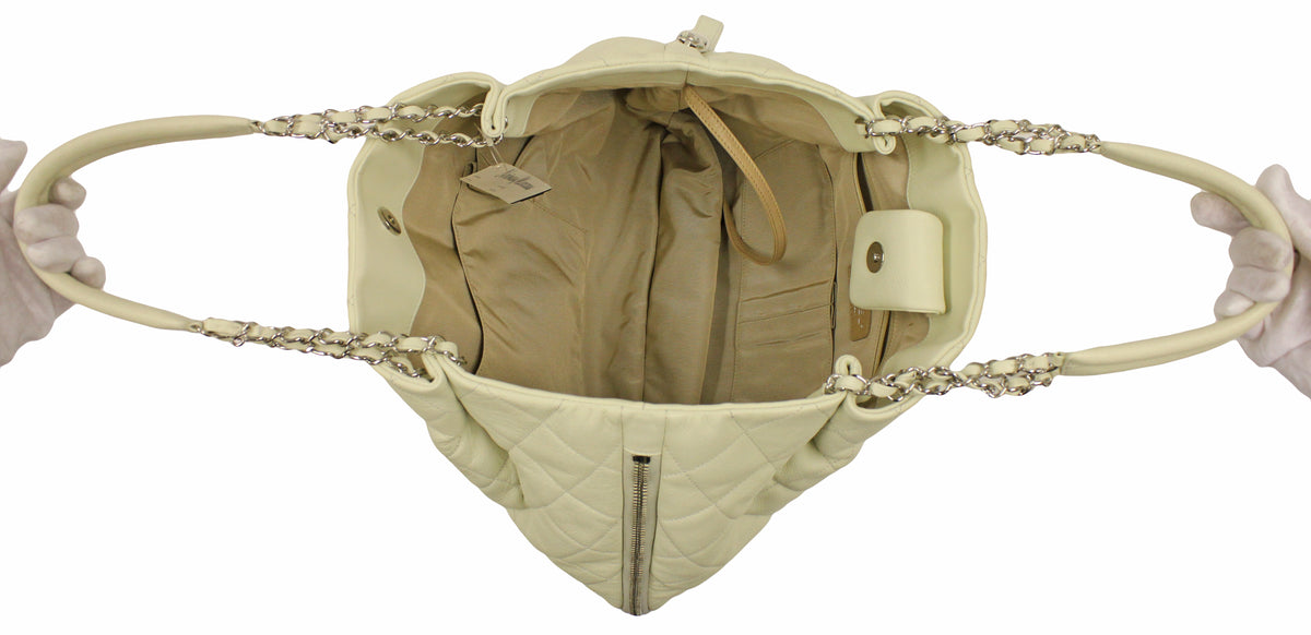 Chanel Jumbo Creme Quilted Caviar Tote