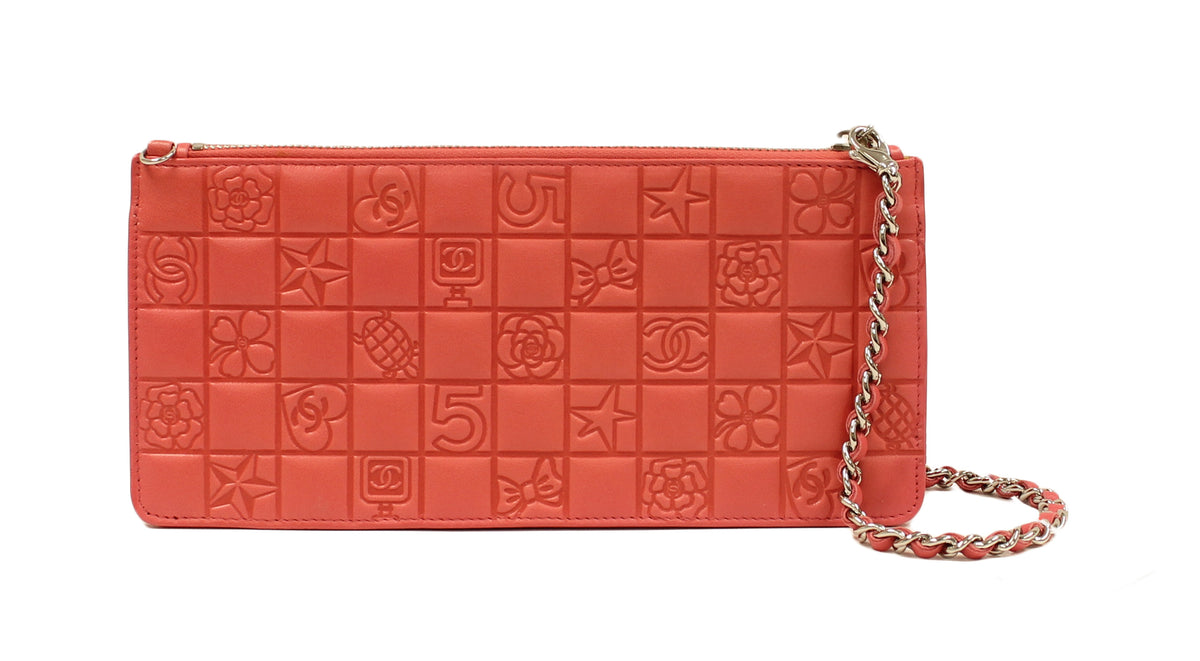 Chanel CC Motif Pink Leather Clutch & Wristlet Pristine