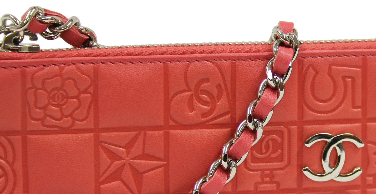 Chanel CC Motif Pink Leather Clutch & Wristlet Pristine