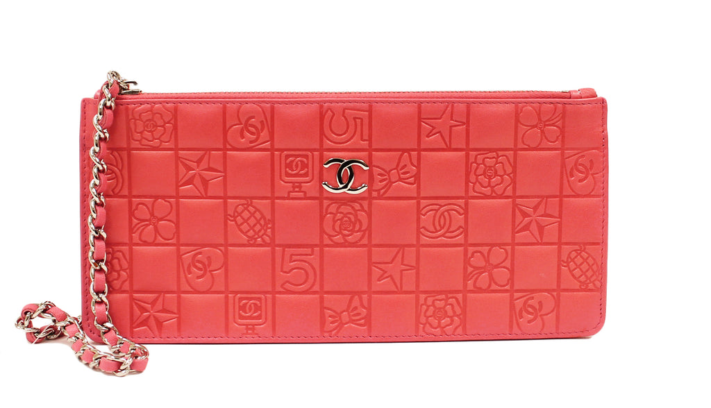 Chanel CC Motif Pink Leather Clutch & Wristlet Pristine