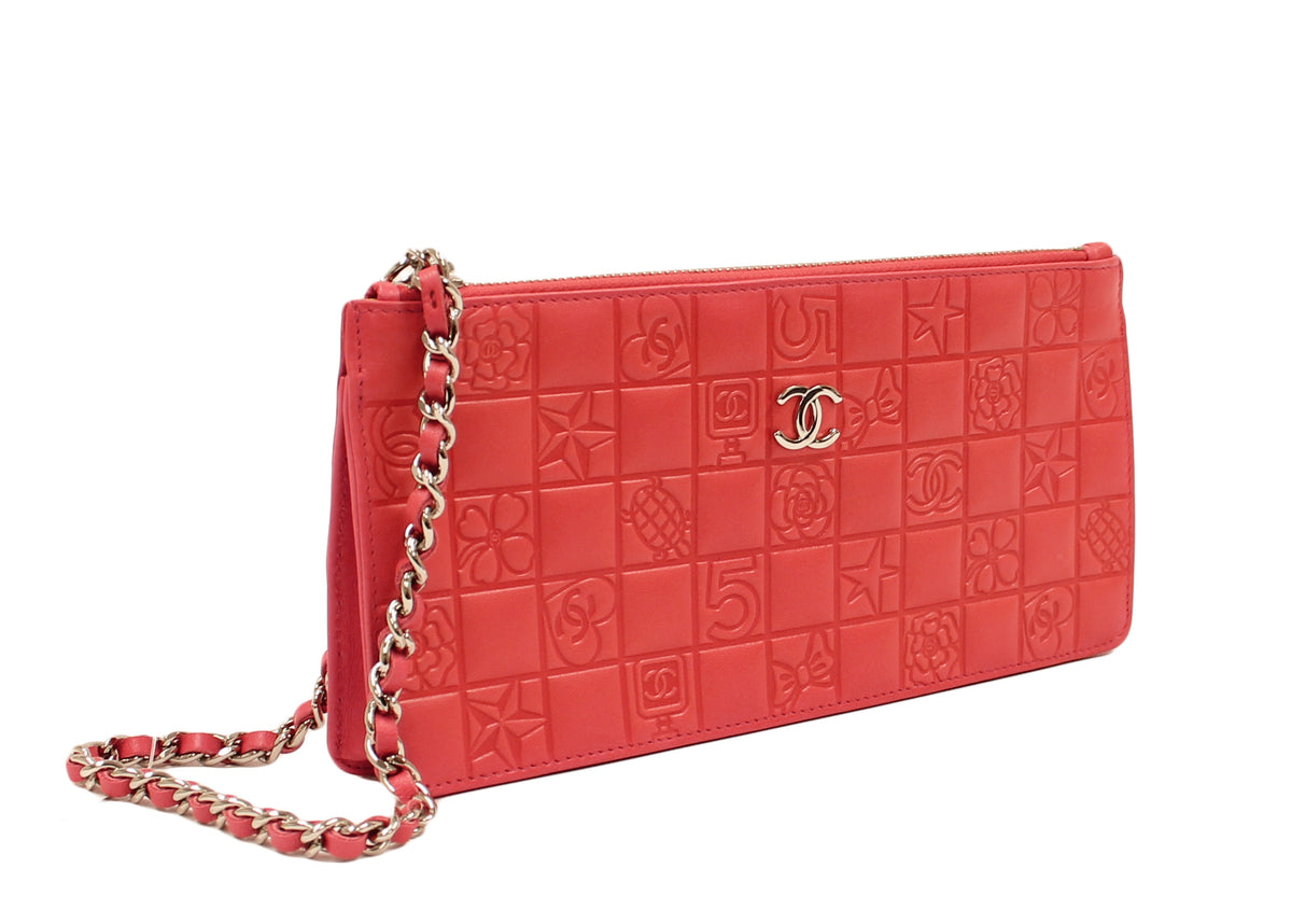 Chanel CC Motif Pink Leather Clutch & Wristlet Pristine