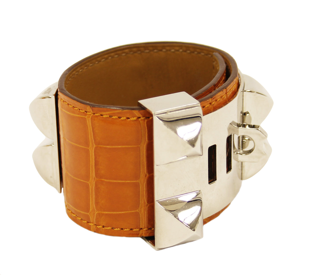 Hermès Orange (CDC) Collier de Chien Alligator cuff