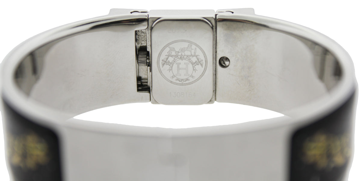 Hermès Silver Loquet Watch with Black & White Enamel Bangle