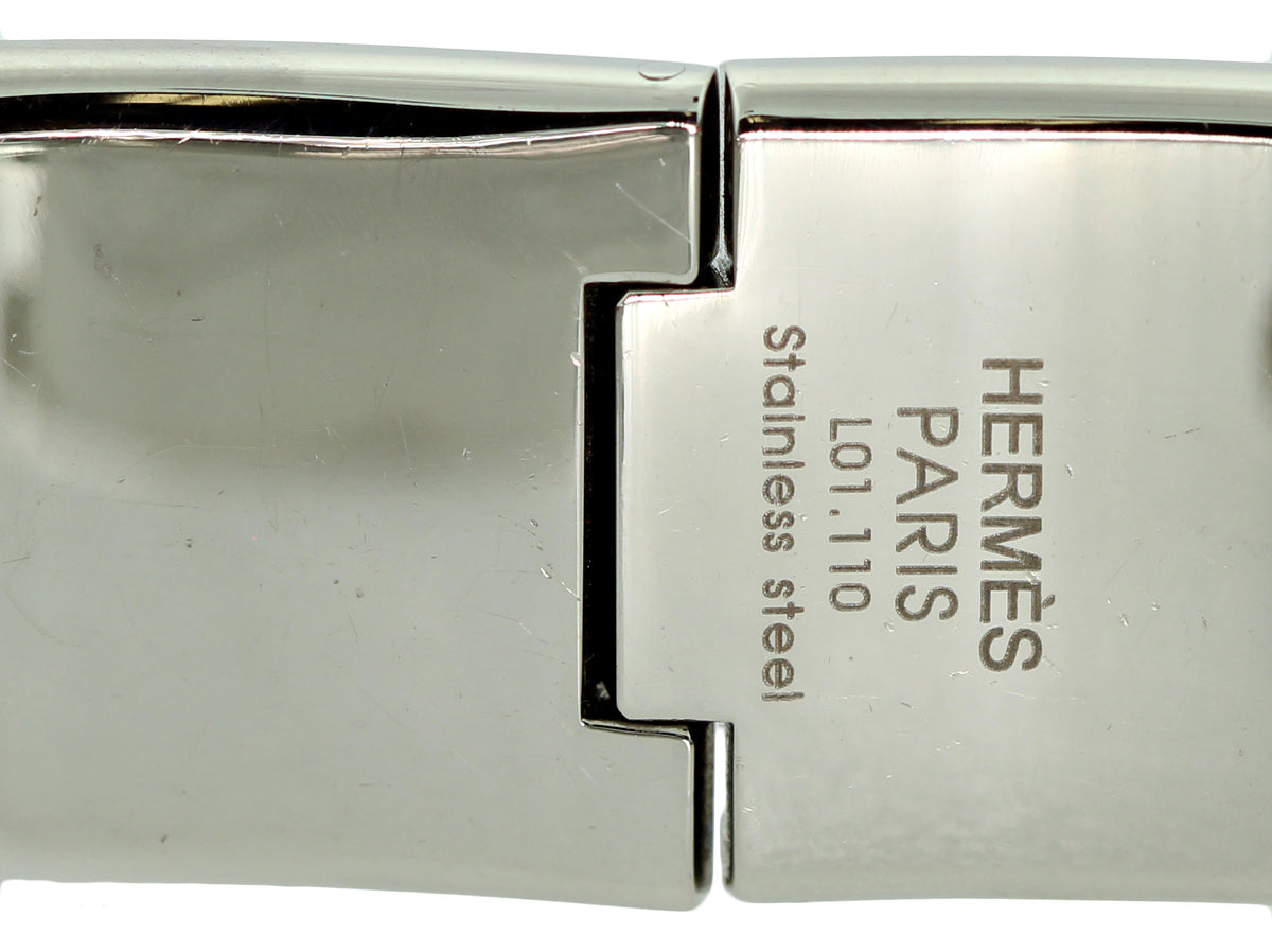 Hermès Silver Loquet Watch with Black & White Enamel Bangle