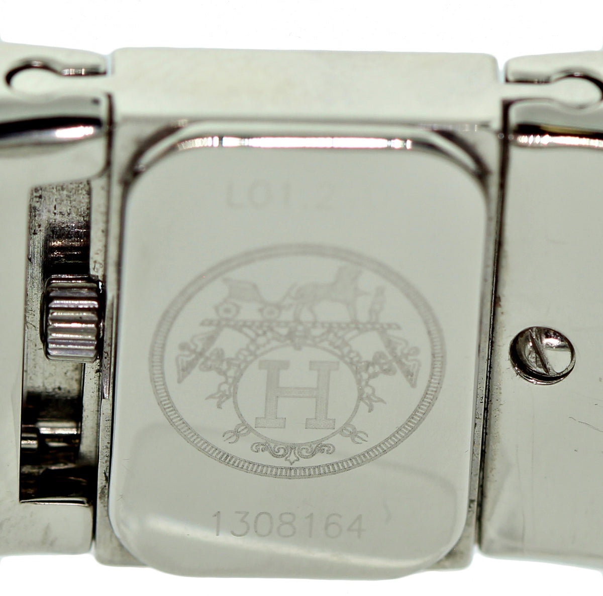 Hermès Silver Loquet Watch with Black & White Enamel Bangle