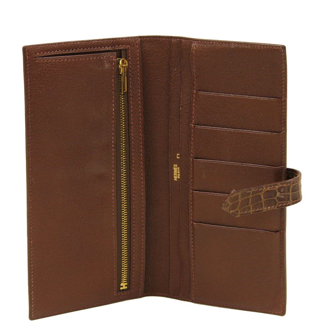 Hermès  Shiny Miel Alligator Bearen Bi- Fold Wallet