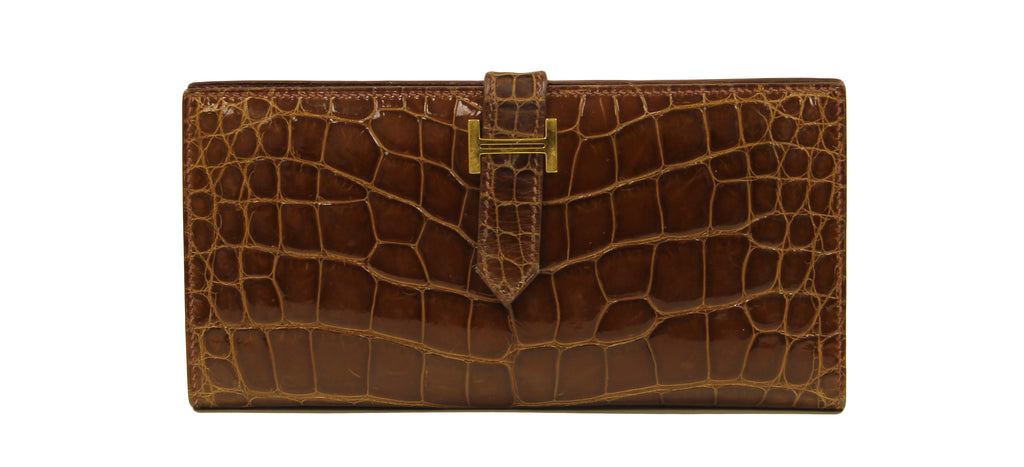 Hermès  Shiny Miel Alligator Bearen Bi- Fold Wallet