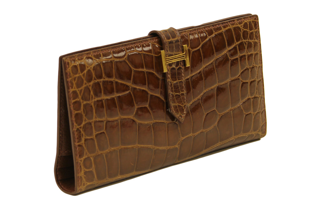 Hermès  Shiny Miel Alligator Bearen Bi- Fold Wallet