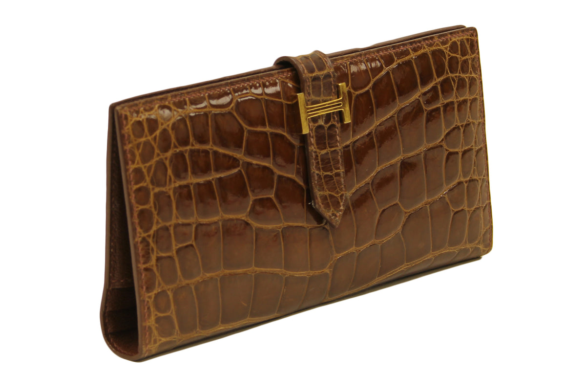 Hermès  Shiny Miel Alligator Bearen Bi- Fold Wallet