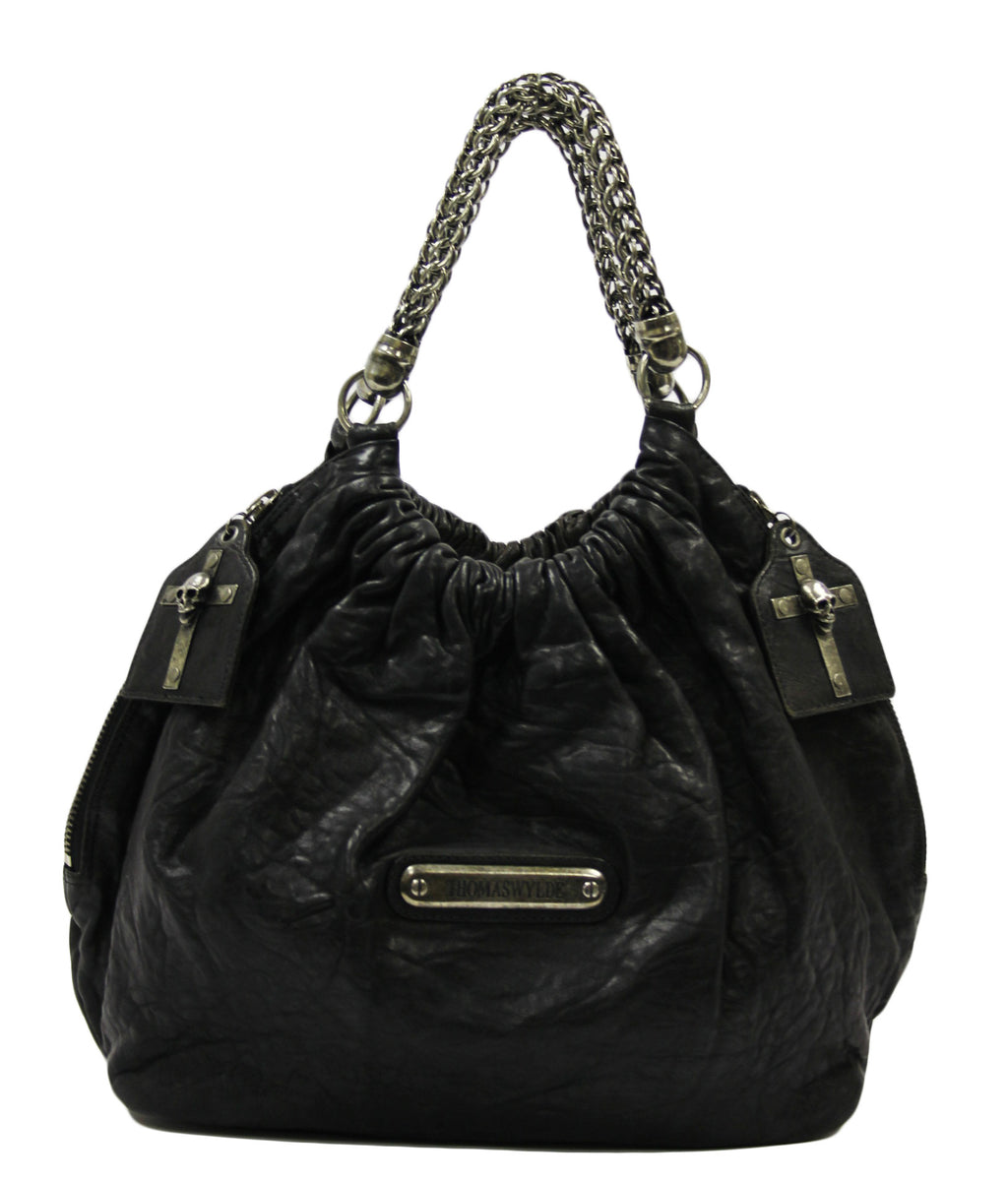 Thomas Wylde Distressed Black "All Saints" Large Hobo Bag
