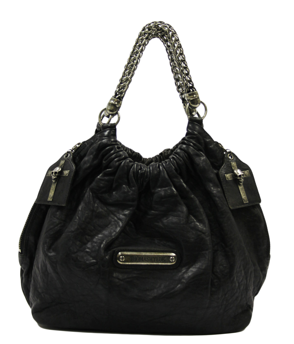 Thomas Wylde Distressed Black "All Saints" Large Hobo Bag
