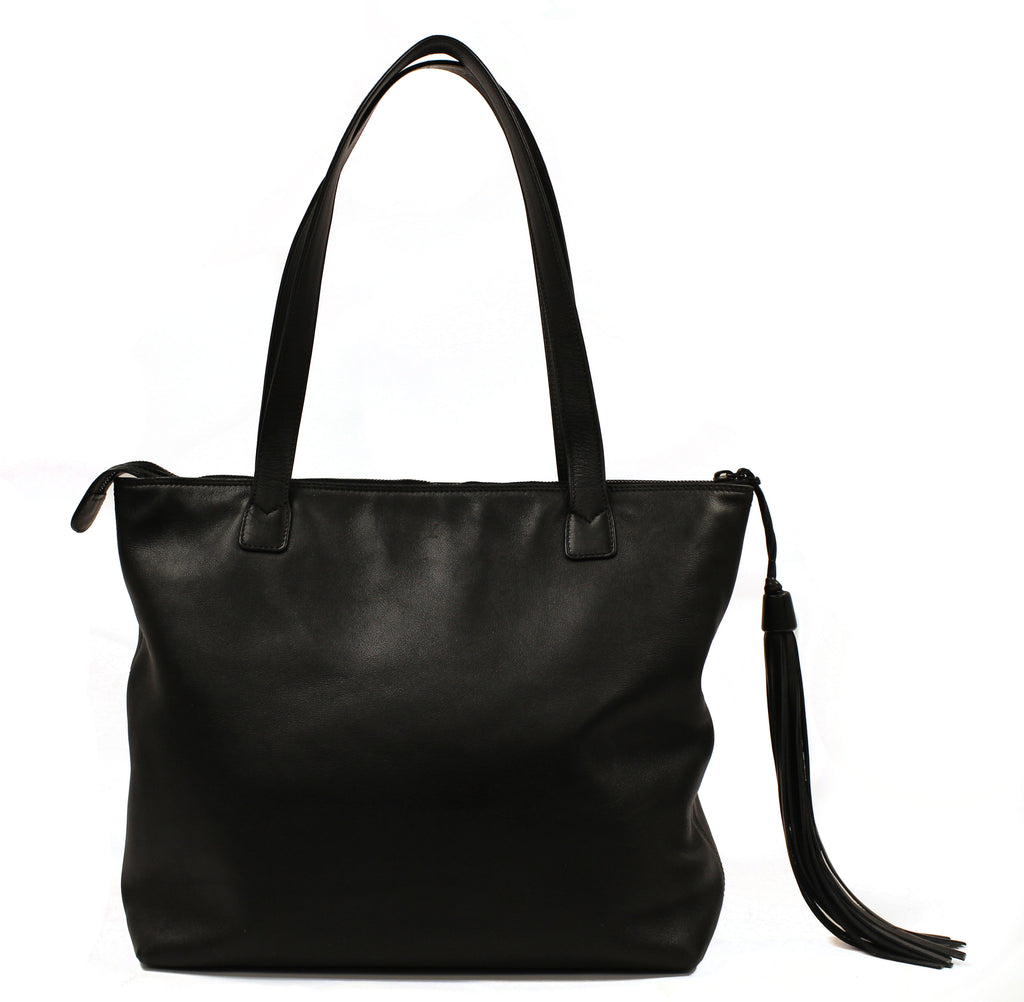 Chanel Black Lambskin Leather Tassel Tote Bag