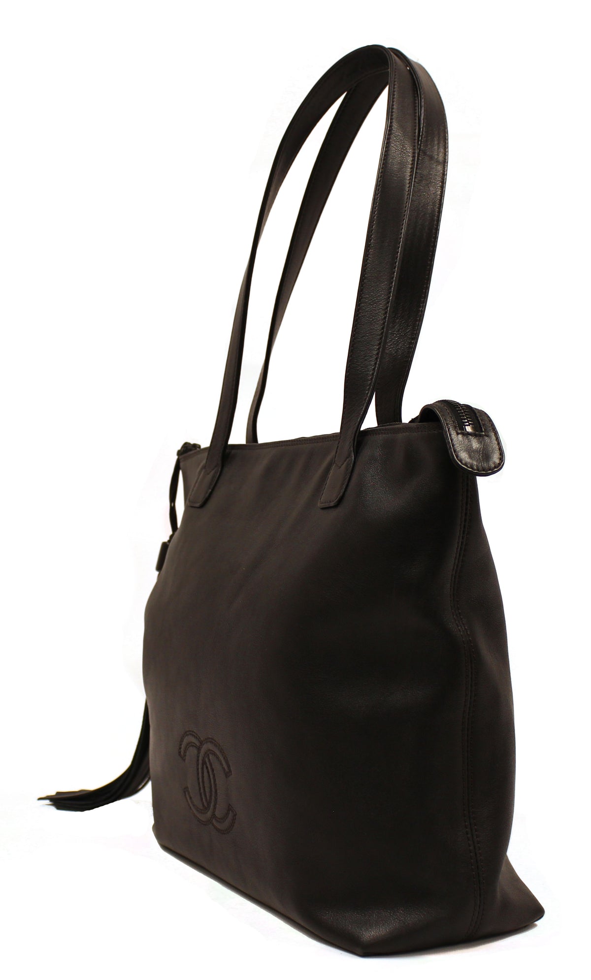 Chanel Black Lambskin Leather Tassel Tote Bag