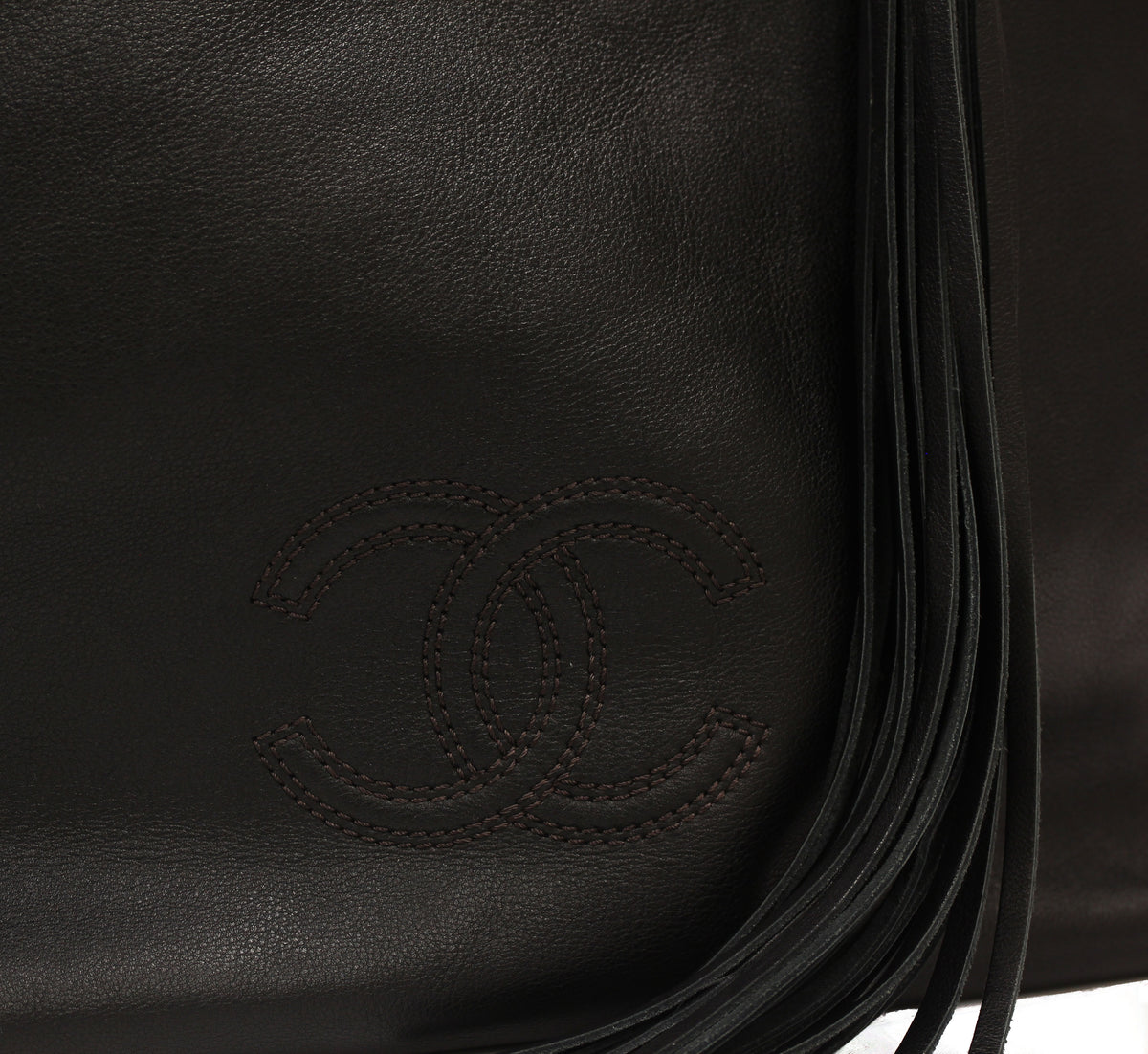 Chanel Black Lambskin Leather Tassel Tote Bag