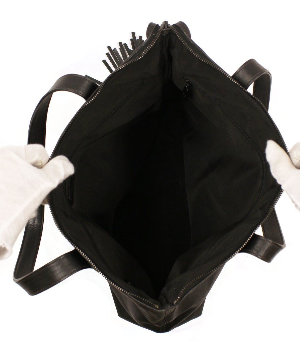 Chanel Black Lambskin Leather Tassel Tote Bag