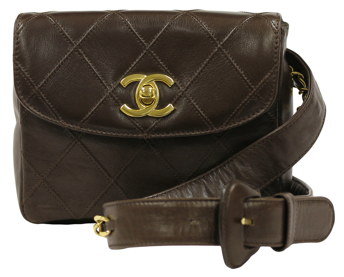 Chanel Brown Quilted Lambskin Leather Belt Bag GHW