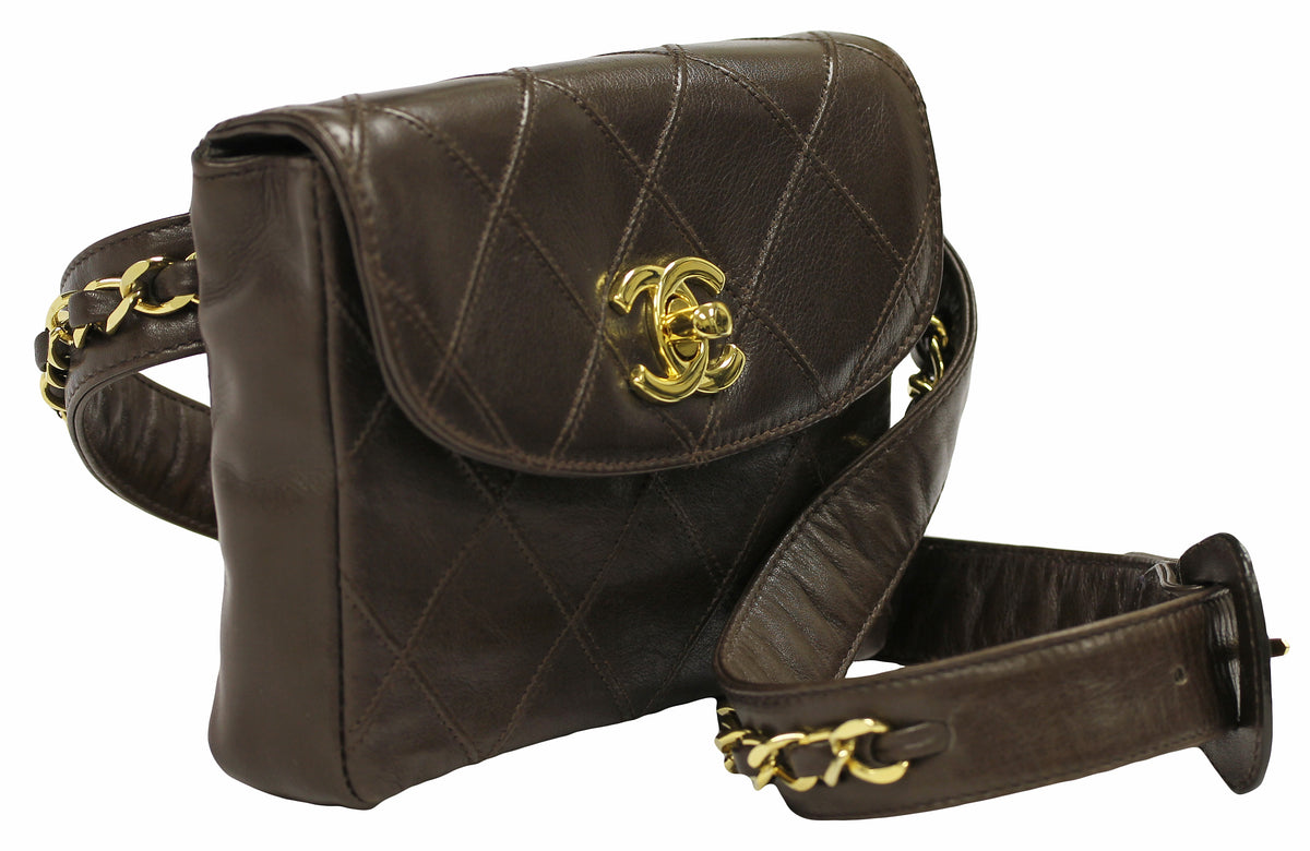 Chanel Brown Quilted Lambskin Leather Belt Bag GHW