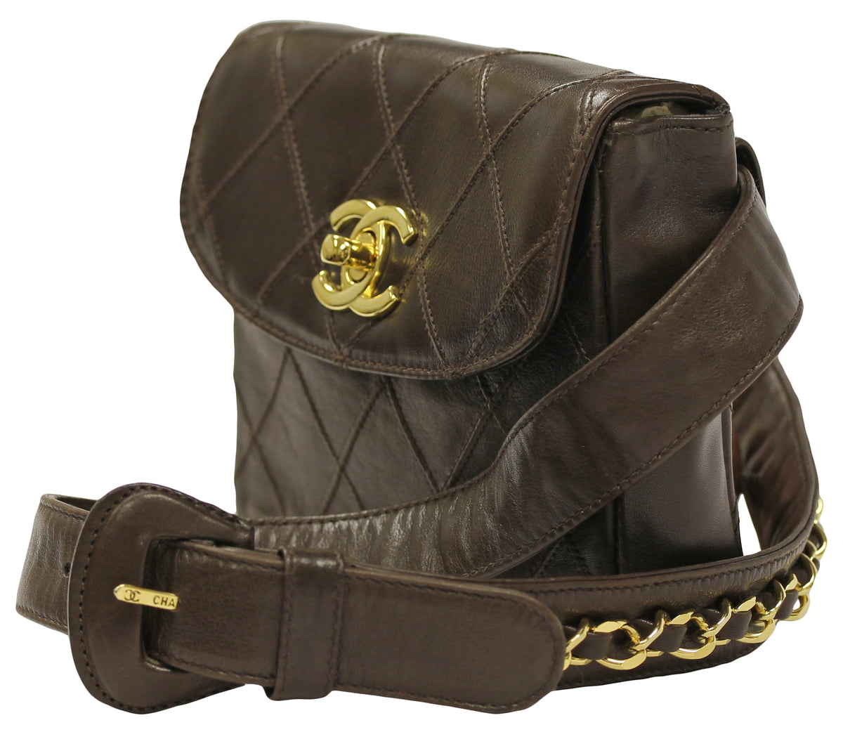 Chanel Brown Quilted Lambskin Leather Belt Bag GHW