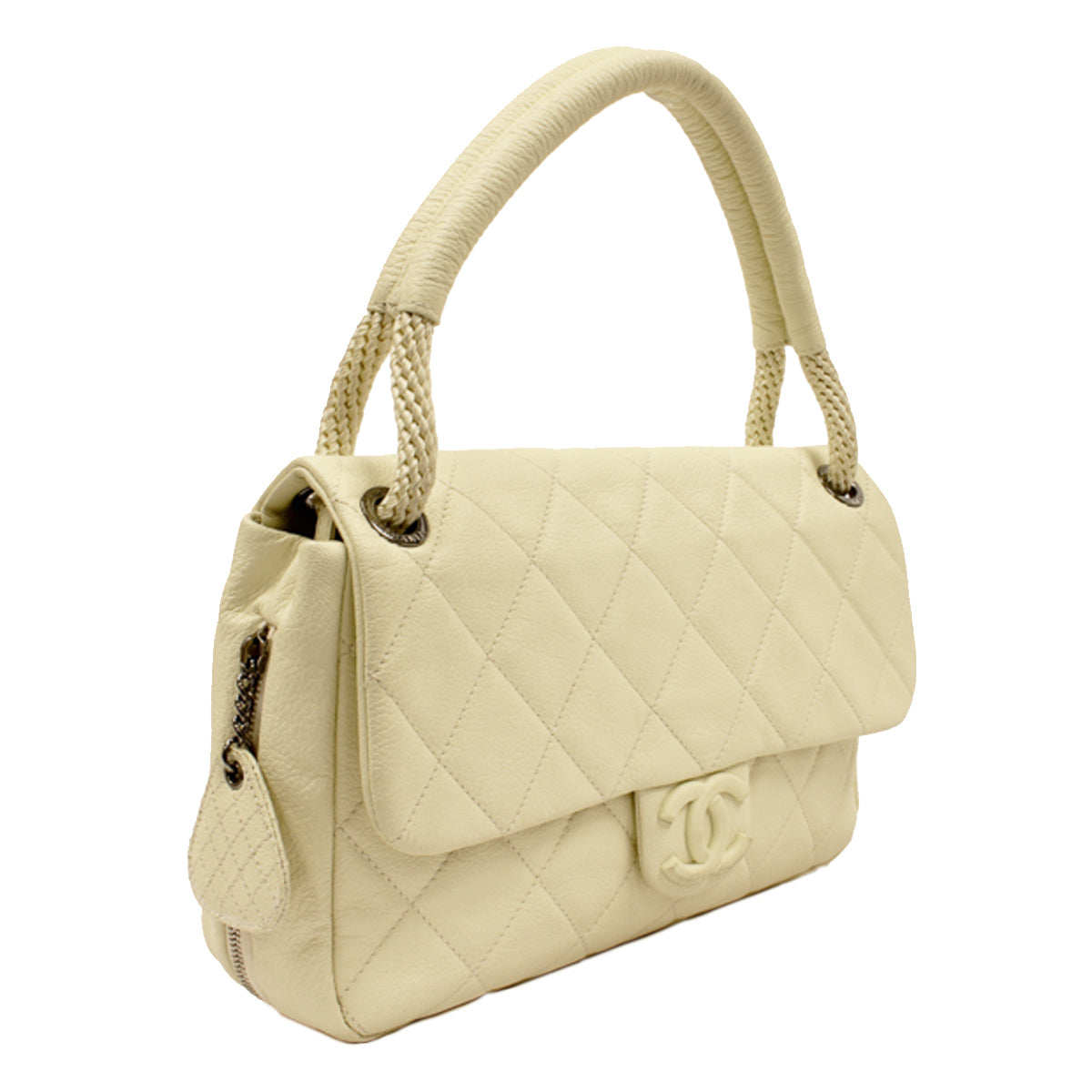 Chanel Cream Caviar Leather Flap Bag with Rope Handle.