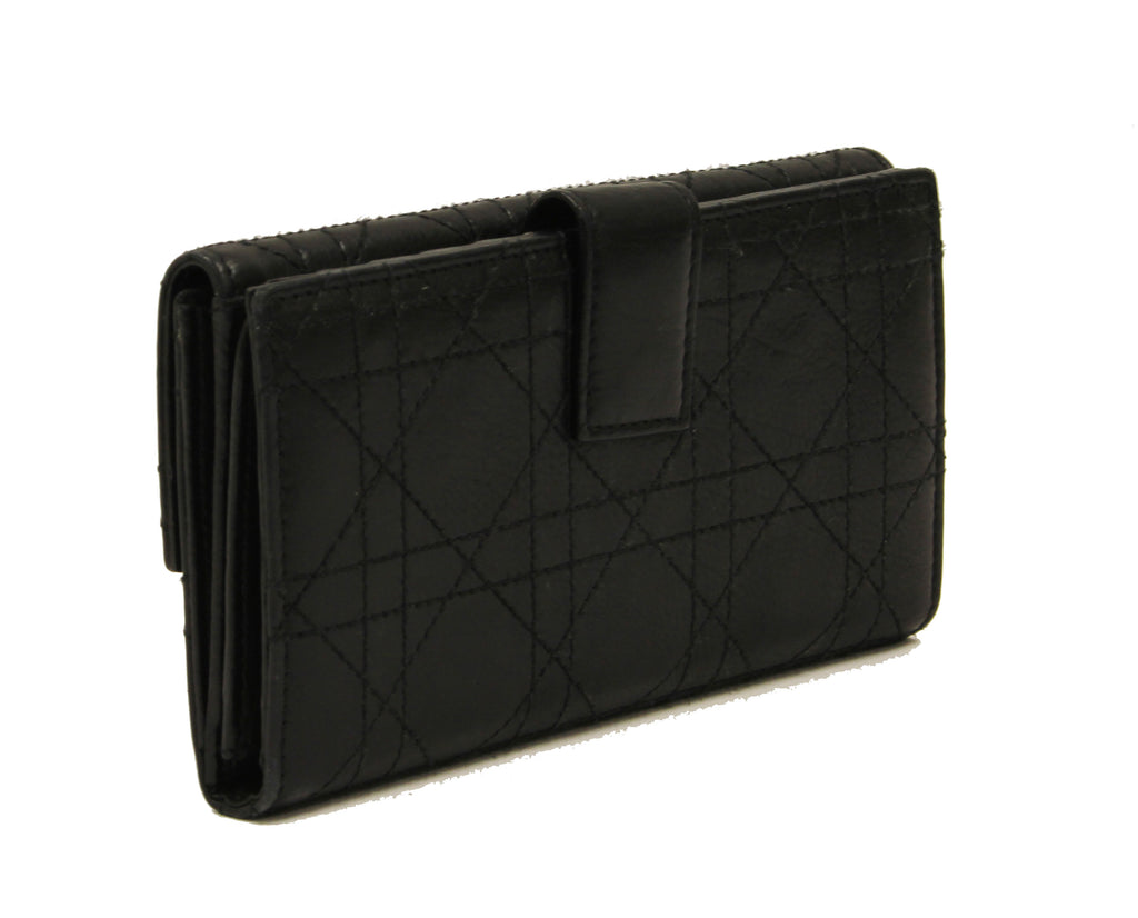 Dior black leather quilted wallet