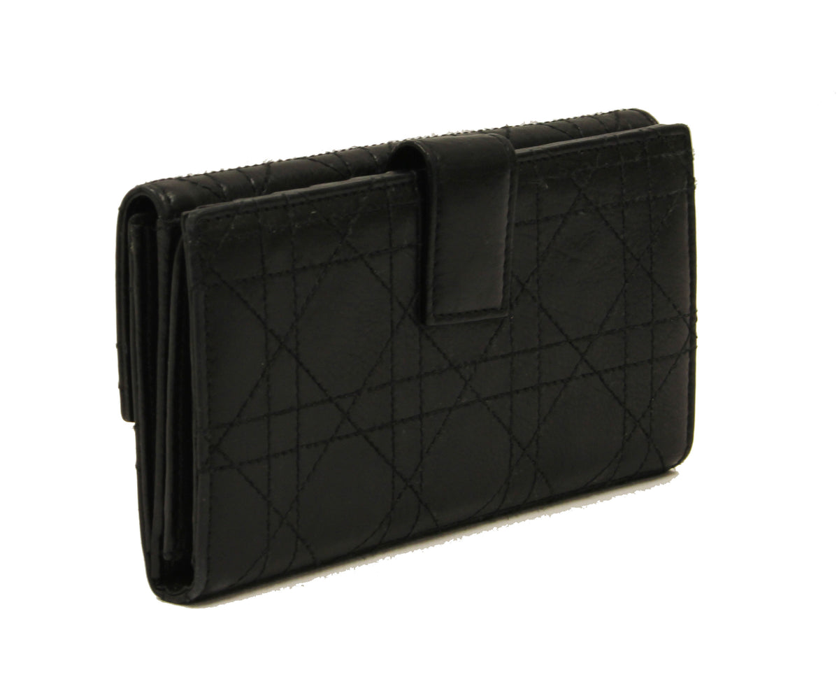Dior black leather quilted wallet