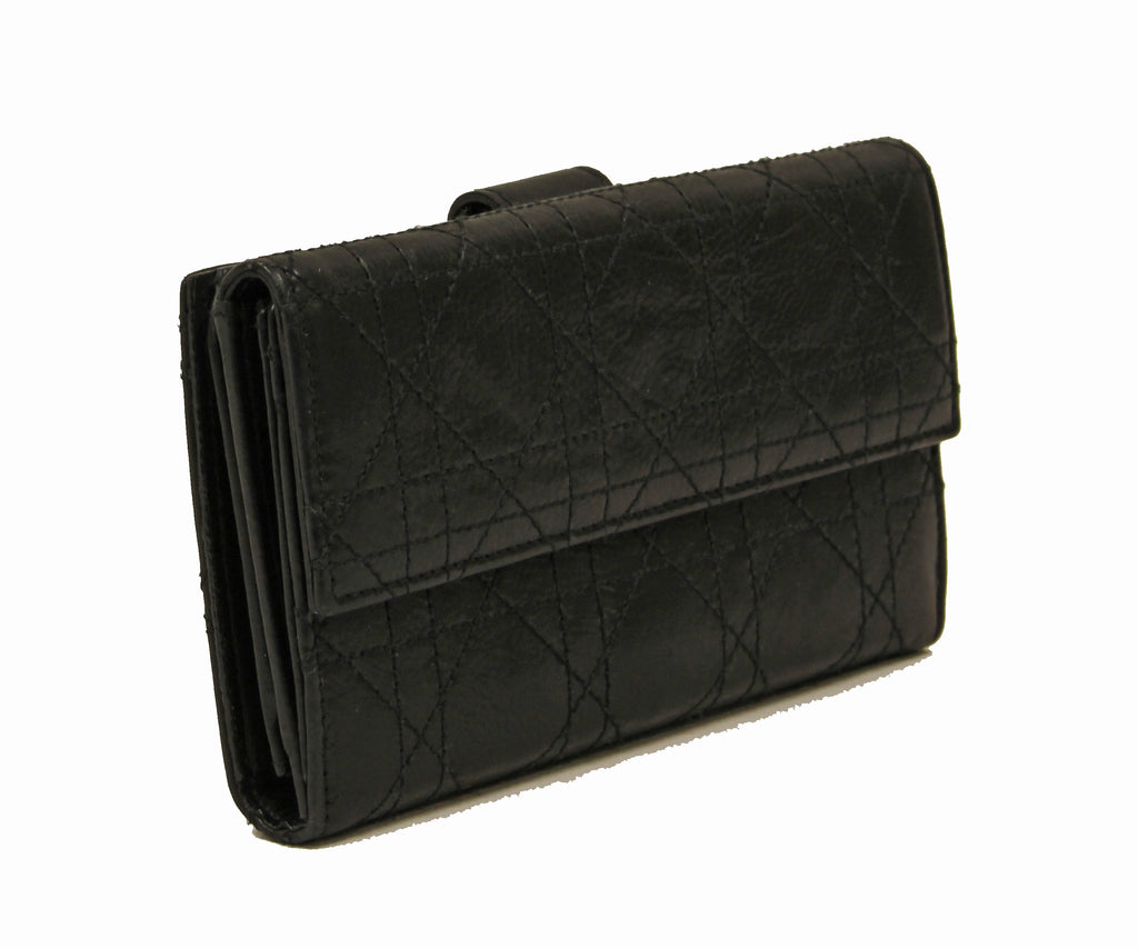 Dior black leather quilted wallet