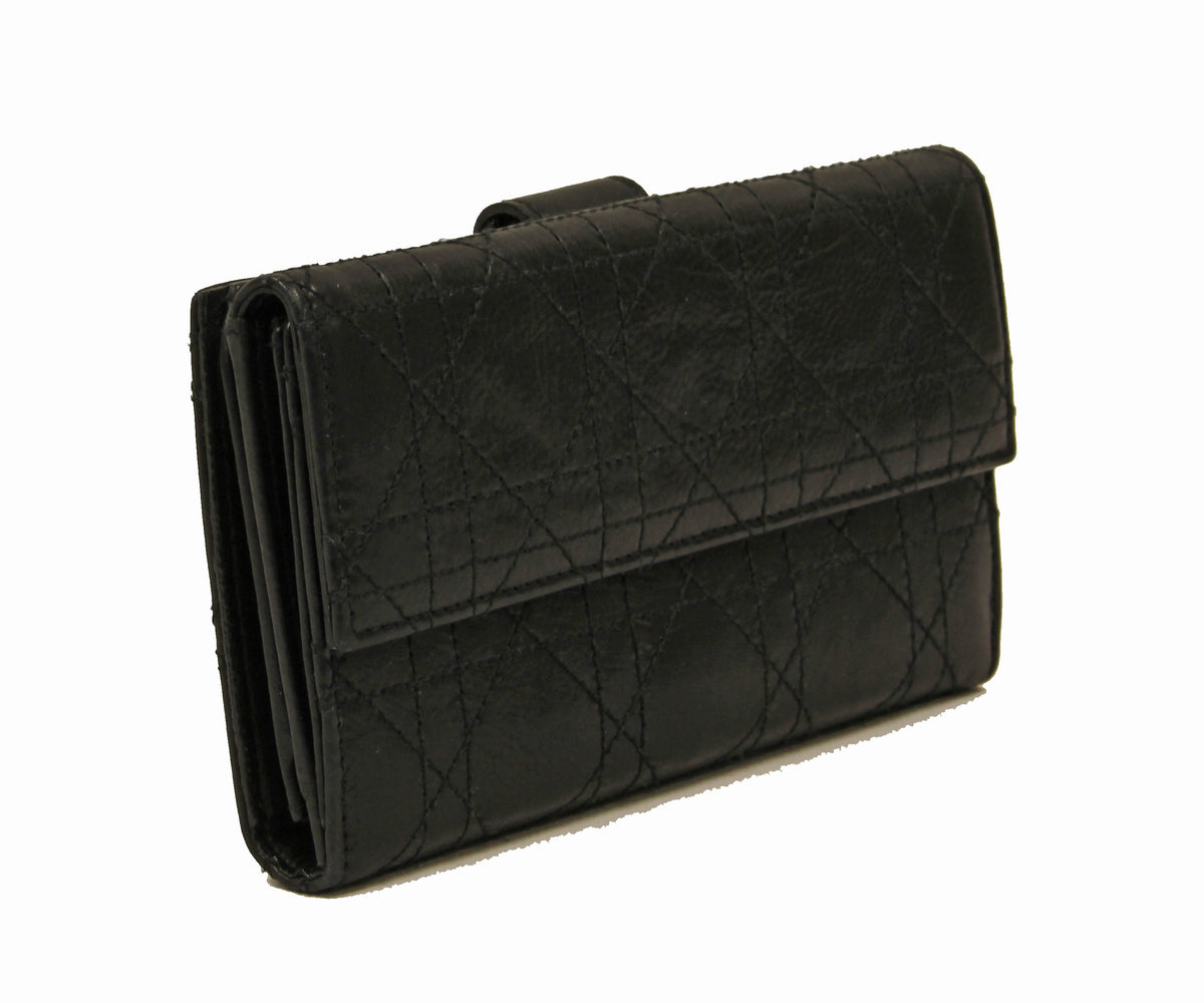 Dior black leather quilted wallet