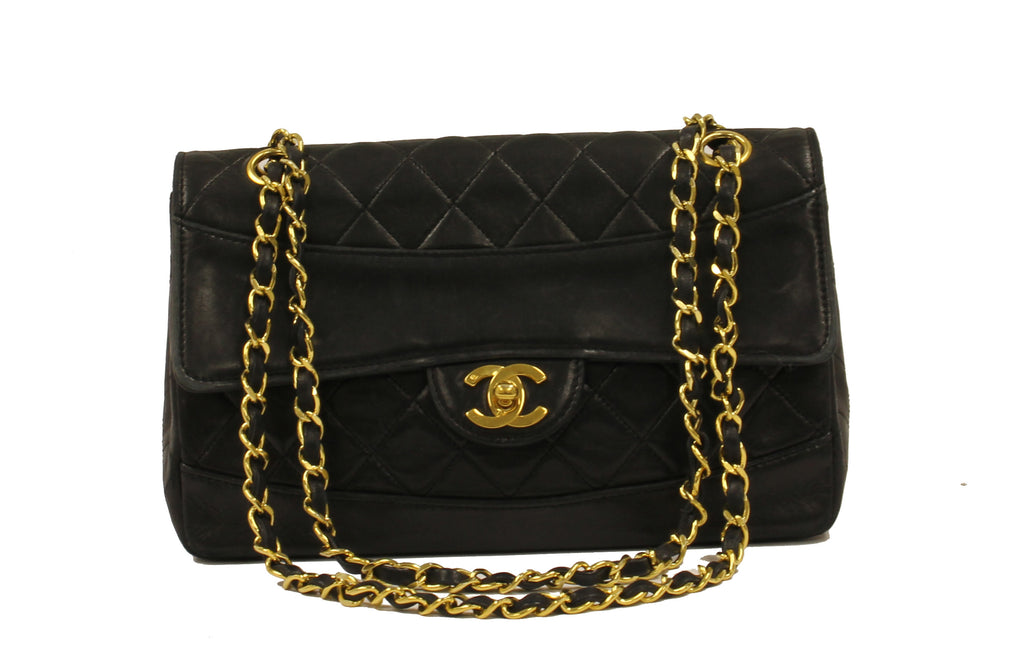 Chanel Medium Vintage Quilted Black Lambskin  Classic With Gold Tone Hardware